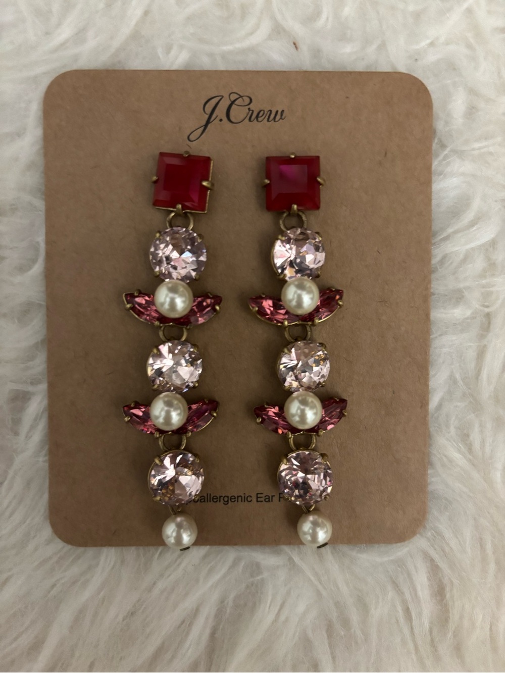 J. Crew Gold-Tone Pink Crystal, Fuchsia & Pearl Drop Earrings